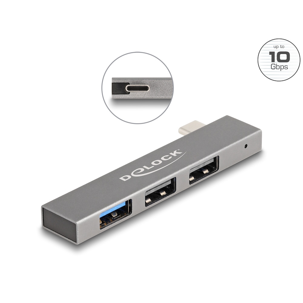 DeLock Slim USB-C til 3x USB-A 3-Port Hub 10Gbps