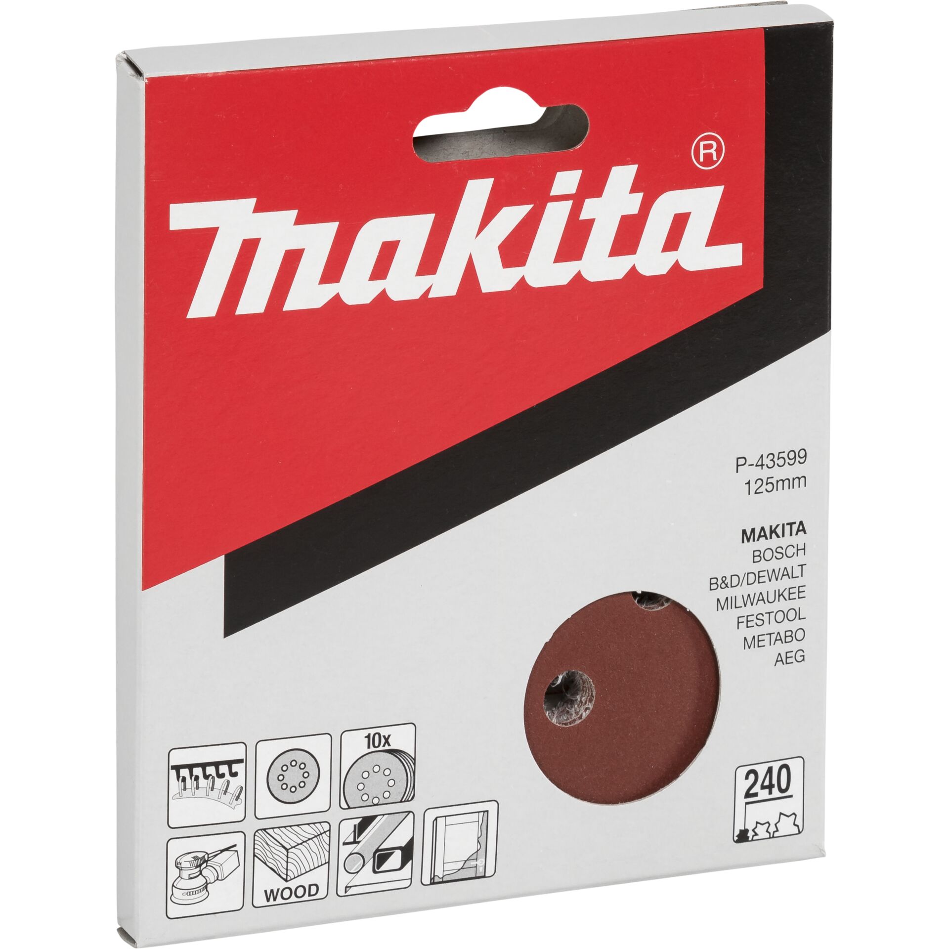 Makita - Sandpapirsark - for træ, metal - 10 stykker - 125 mm - rund - kornstørrelse: P240 - 125 mm