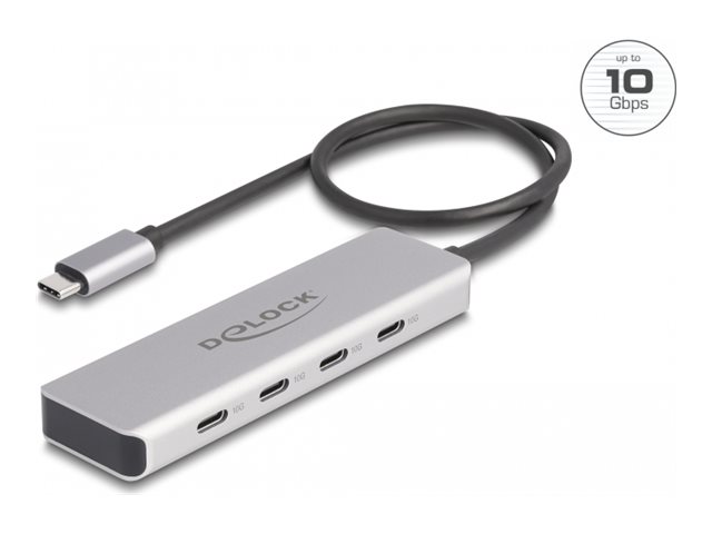 DeLOCK - Hub - 10 Gbps with 35 cm Connection Cable - 4 Ports USB hub - 4 ports - Grå
