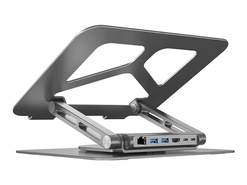 Laptop stander med hub – UNITEK D1109A, grå, op til 17"