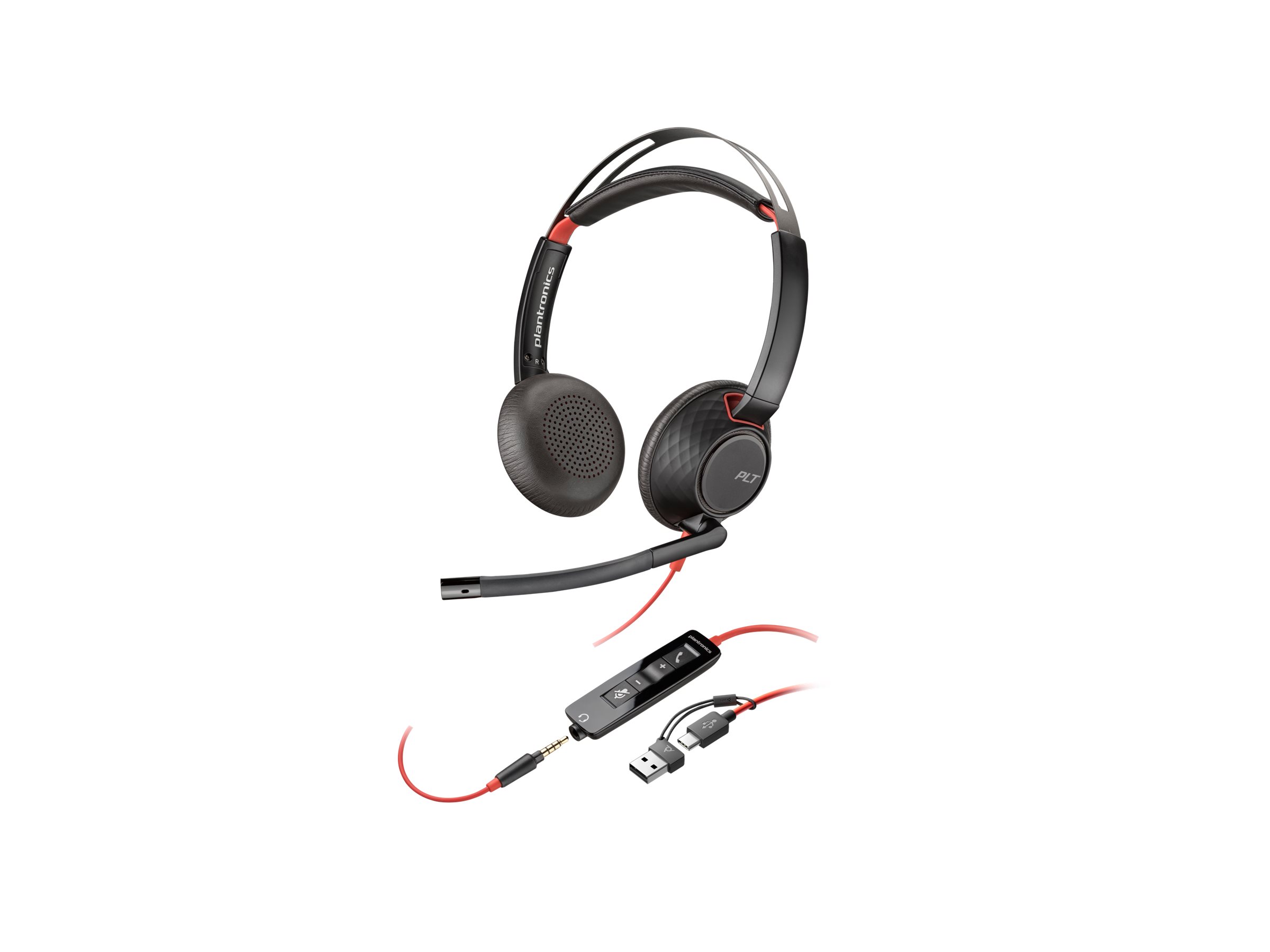 Poly Blackwire 5220 stereo headset – USB-C med 3,5 mm og USB-A/C adapter