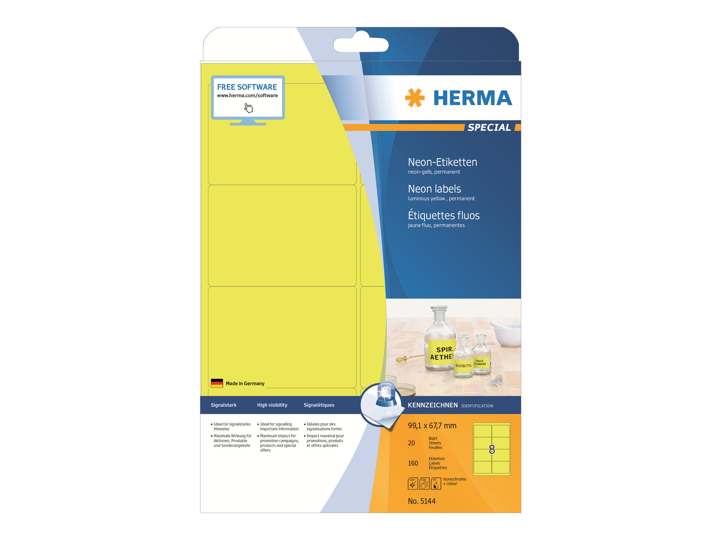 HERMA 5144 / Neon labels A4 99.1 x 67.7 mm luminous yellow permanent adhesion