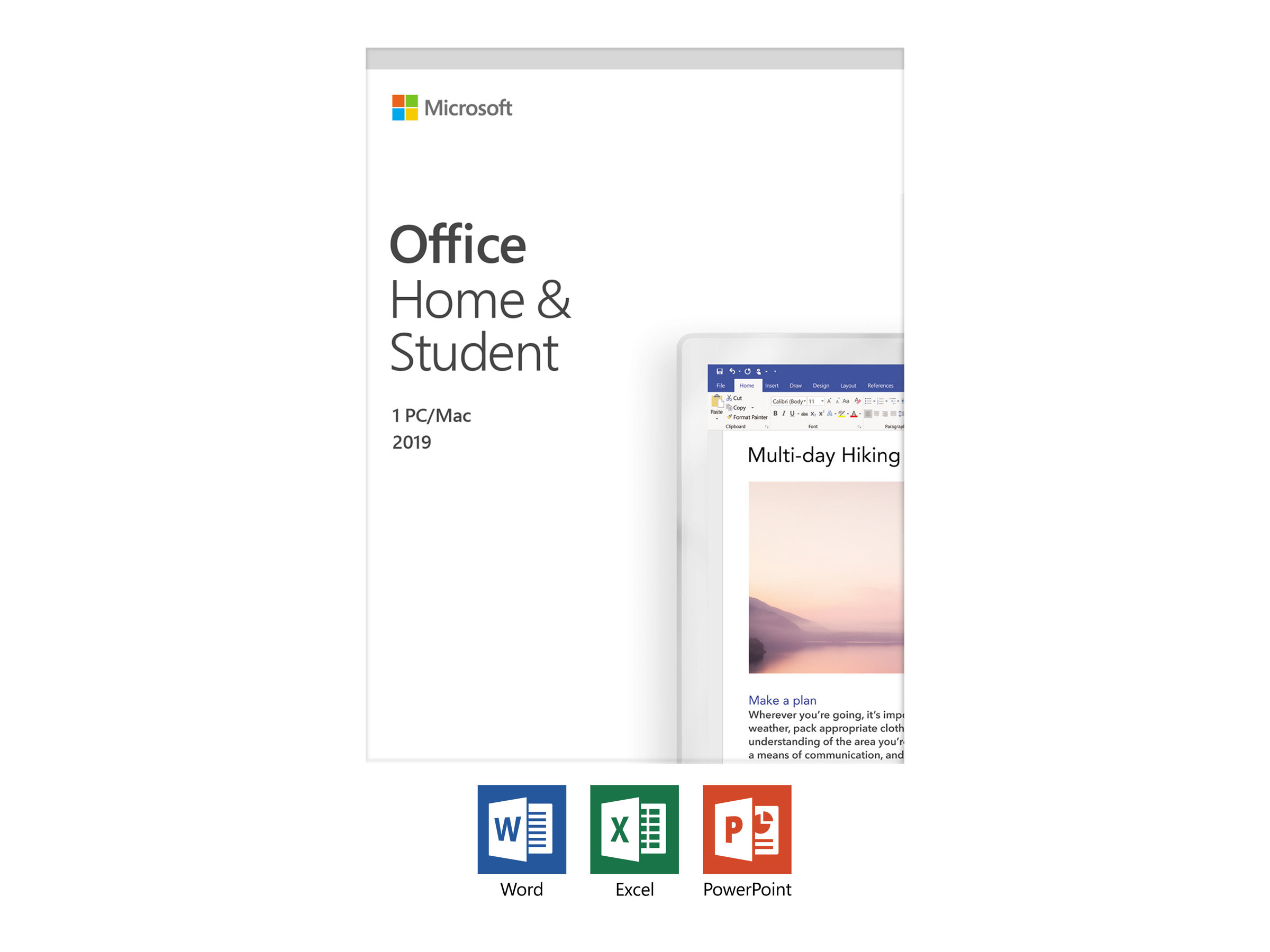 Microsoft Office Home and Student 2019 Kontor-applikationer - kontorsuite 1 PC/Mac Tysk
