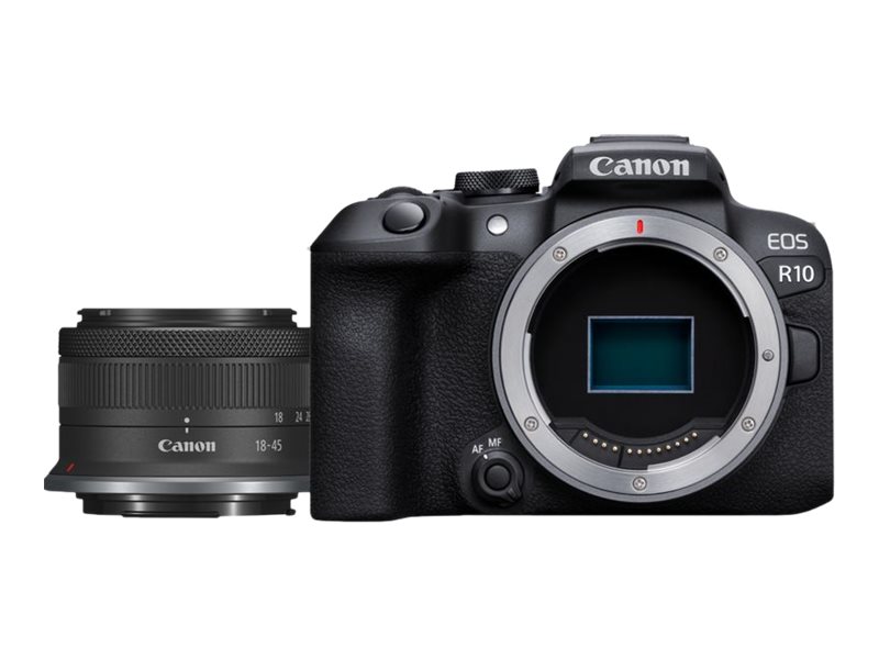 Canon EOS R10 - Digitalkamera - spejlløst - 24.2 MP - APS-C - 4K / 60 fps - 2.5x optisk zoom RF-S 18-45 mm F4.5-6.3 IS STM objektiv - Wi-Fi, Bluetooth - sort