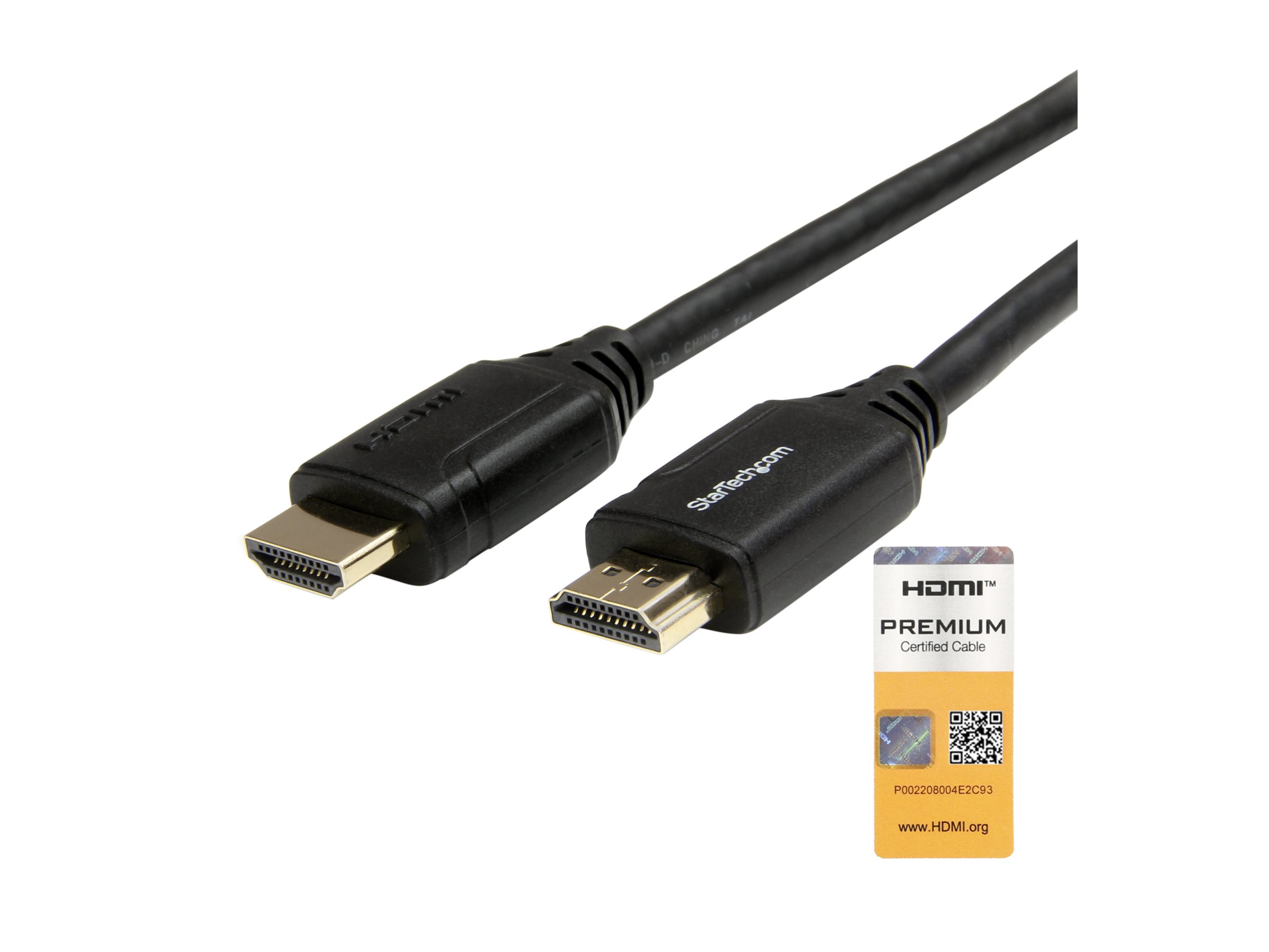 StarTech.com 6ft (2m) Premium Certified HDMI 2.0 Cable with Ethernet, High Speed Ultra HD 4K 60Hz HDMI Cable HDR10, HDMI Cord (Male/Male Connectors),