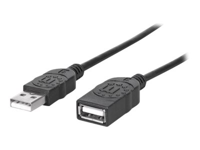 Manhattan USB-A to USB-A Extension Cable, 1.8m, Male to Female, 480 Mbps (USB 2.0), Hi-Speed USB, Black, Lifetime Warranty, Polybag USB