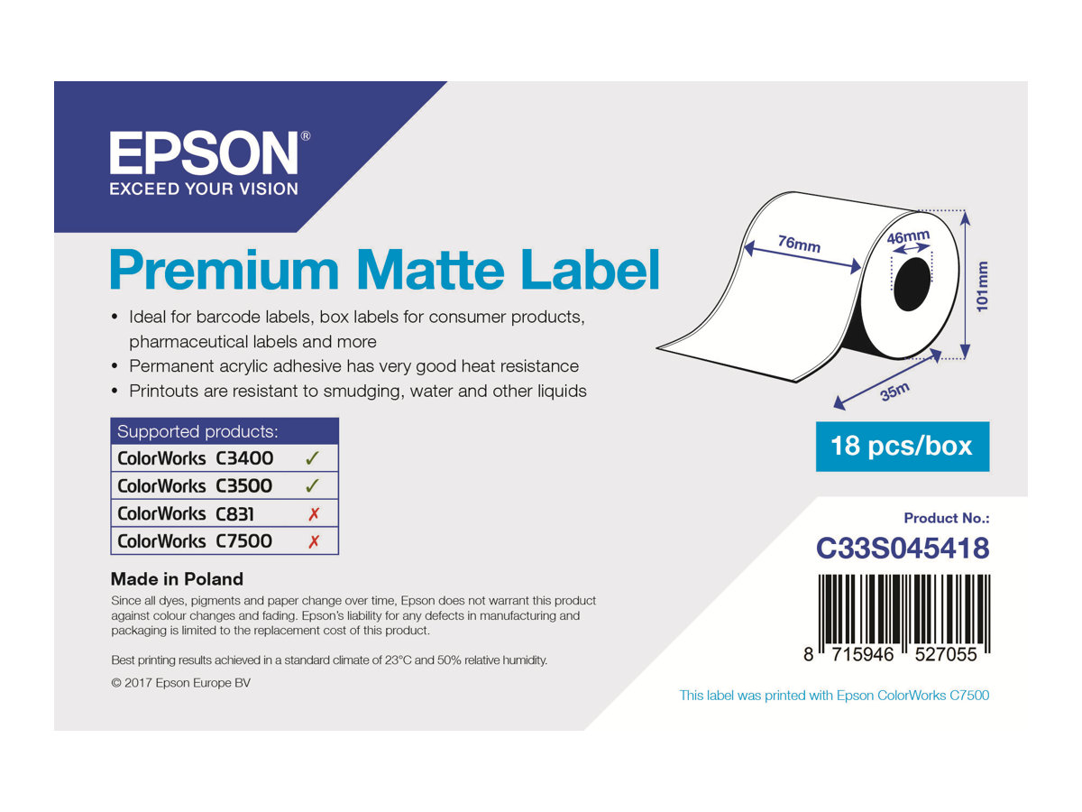 Epson Premium Mærkater fortløbende papir (7,6 cm x 35 m) 1rulle(r) C33S045418