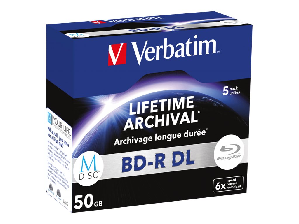 Verbatim M-Disc - 5 x BD-R DL - 50 GB 6x - sølvmatteret - cd-boks