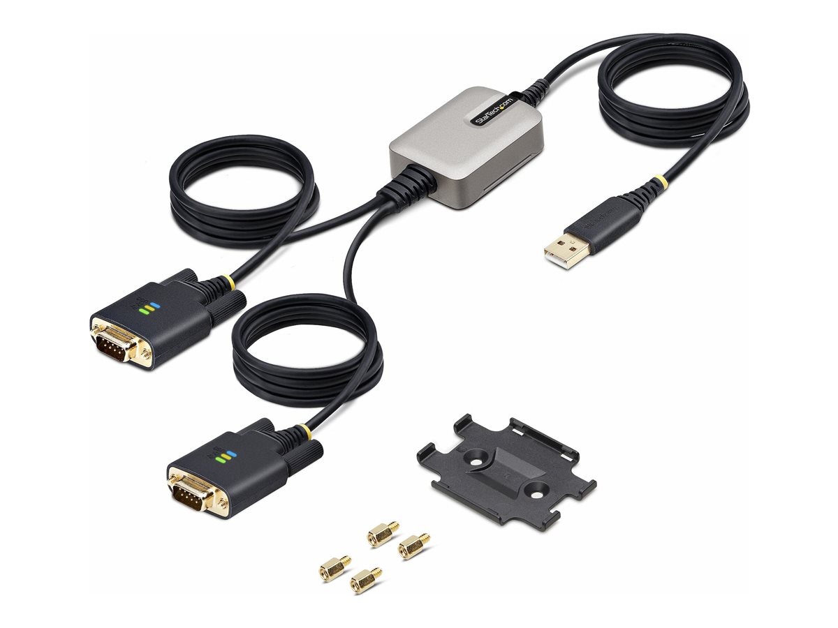 StarTech.com 13ft (4m) 2-Port USB to Serial Adapter Cable, Interchangeable DB9 Screws/Nuts, COM Retention, USB-A to DB9 RS232, FTDI, Level-4 ESD