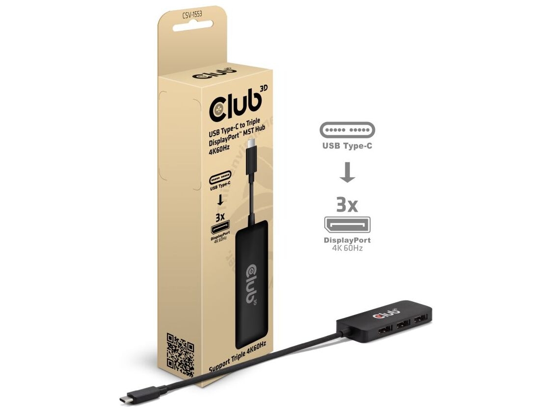 Club 3D CSV-1553 USB-C With DP-Alt mode til 3xDisplayPort videoadapter Sort