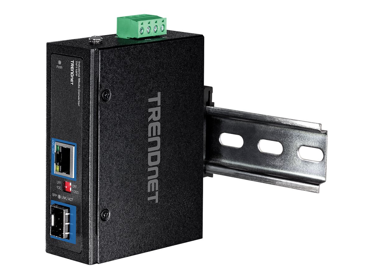 TRENDnet TI-F11SFP - Medieomsætter - 1GbE - 10Base-T, 100Base-TX, 1000Base-T - RJ-45 / SFP (mini-GBIC) - TAA-kompatibel