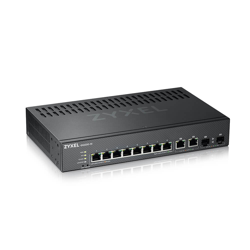 Zyxel GS2220-10 - Switch - Administreret - 8 x 10/100/1000 + 2 x combo Gigabit SFP - monterbar på stativ, væg-monterbar