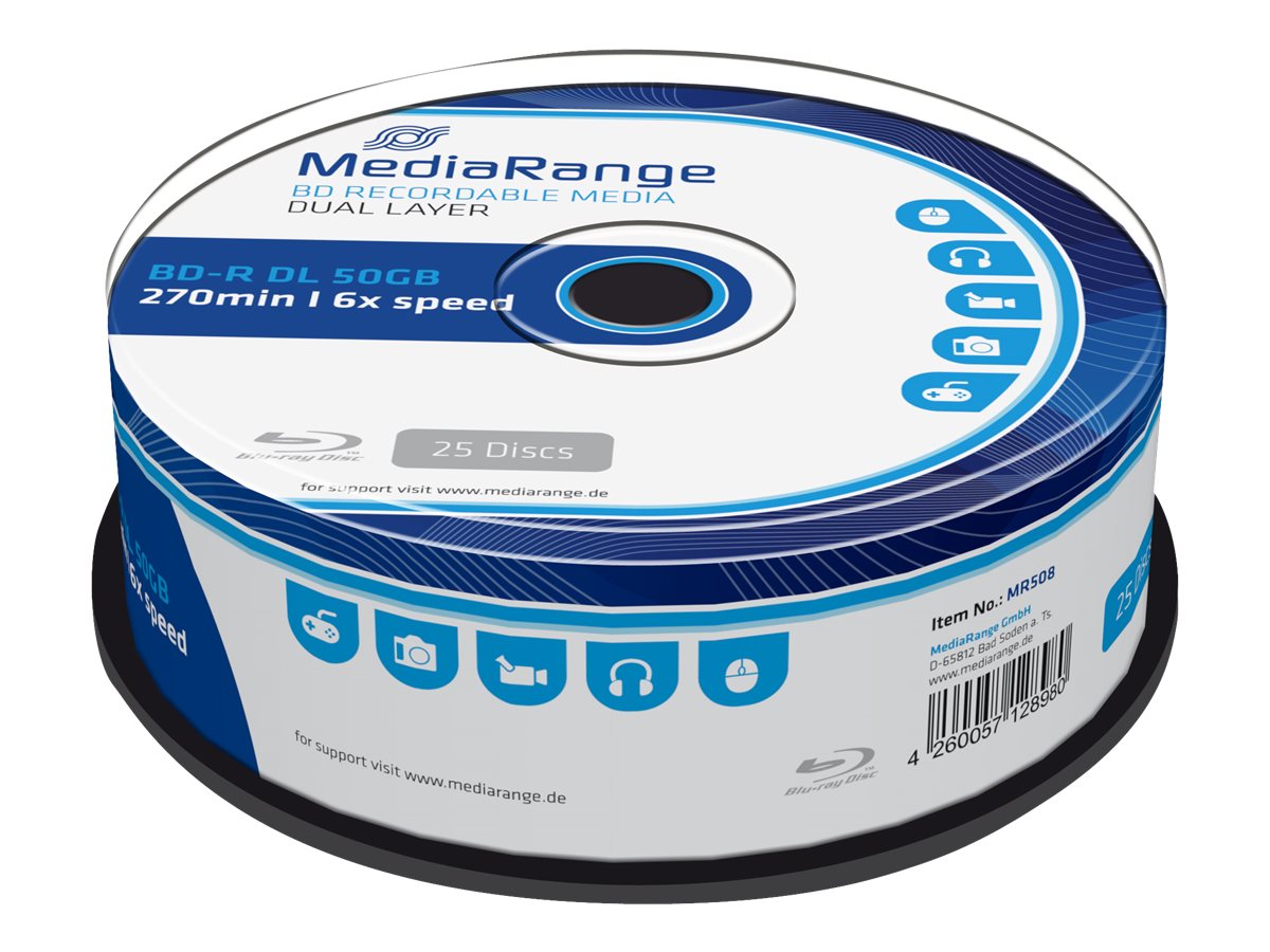 MediaRange BD-R DL 50 GB, Blu-ray - Roll 25 stk
