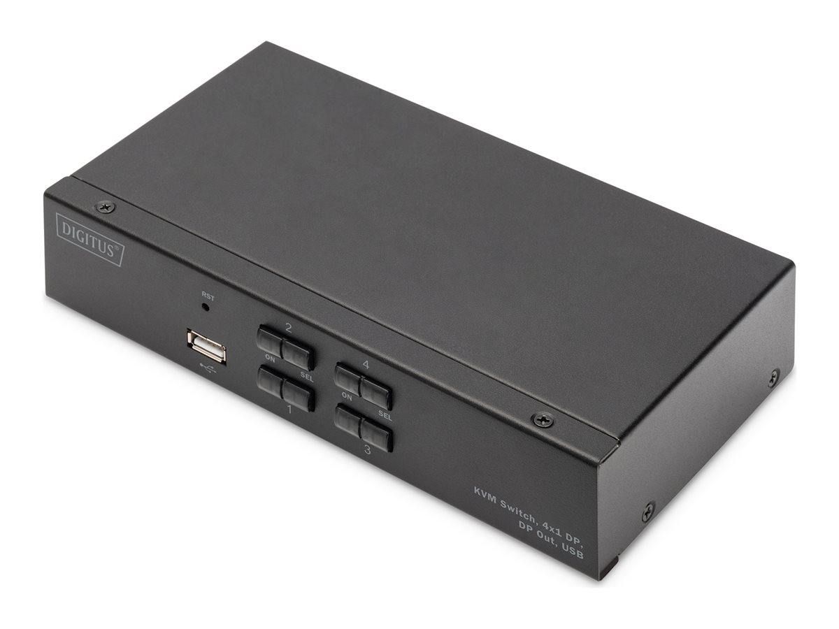 DIGITUS KVM-switch 4-port - 4K DisplayPort, USB og lyd