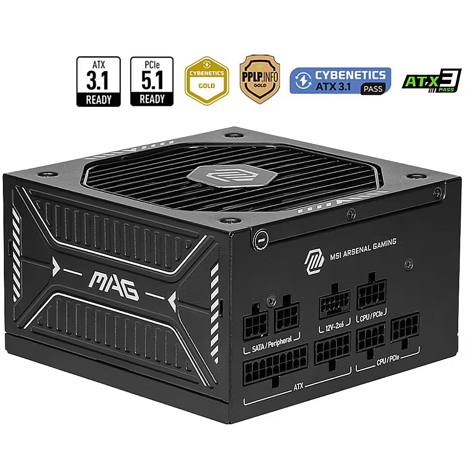 MSI MAG A750GLS PCIE5 Strømforsyning - 750 Watt - 135 mm - ATX 3.1 - 80 Plus Gold certified