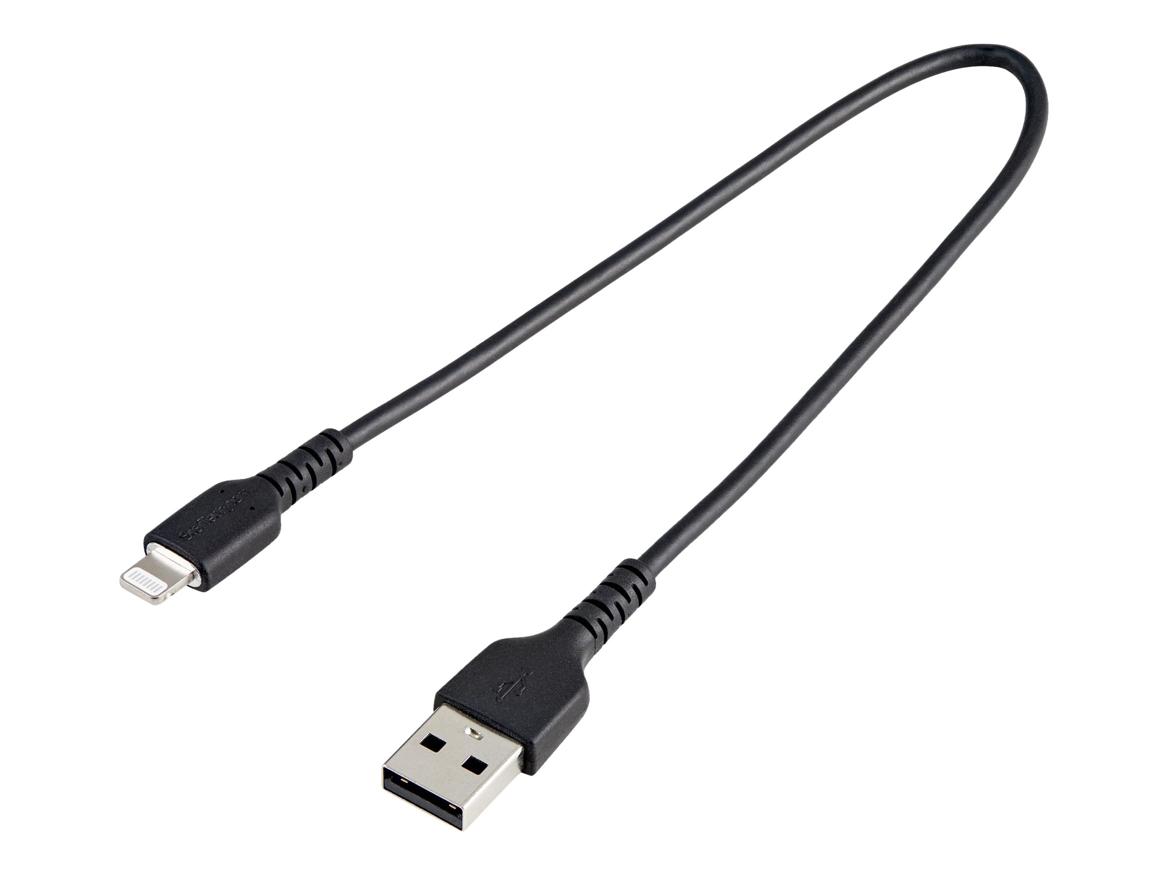 StarTech.com 12 in(30cm) Durable Black USB-A to Lightning Cable, Heavy Duty Rugged Aramid Fiber USB Type A to Lightning Charger/Sync Power Cord, Apple billede