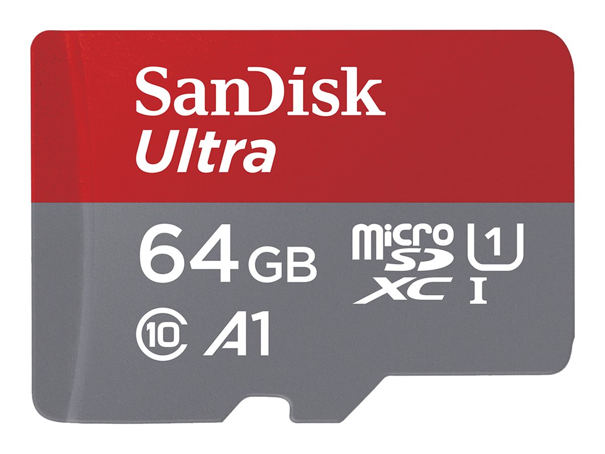SanDisk Ultra - Flashhukommelseskort (microSDXC til SD adapter inkluderet) - 64 GB - A1 / UHS-I U1 / Class10 - microSDXC UHS-I