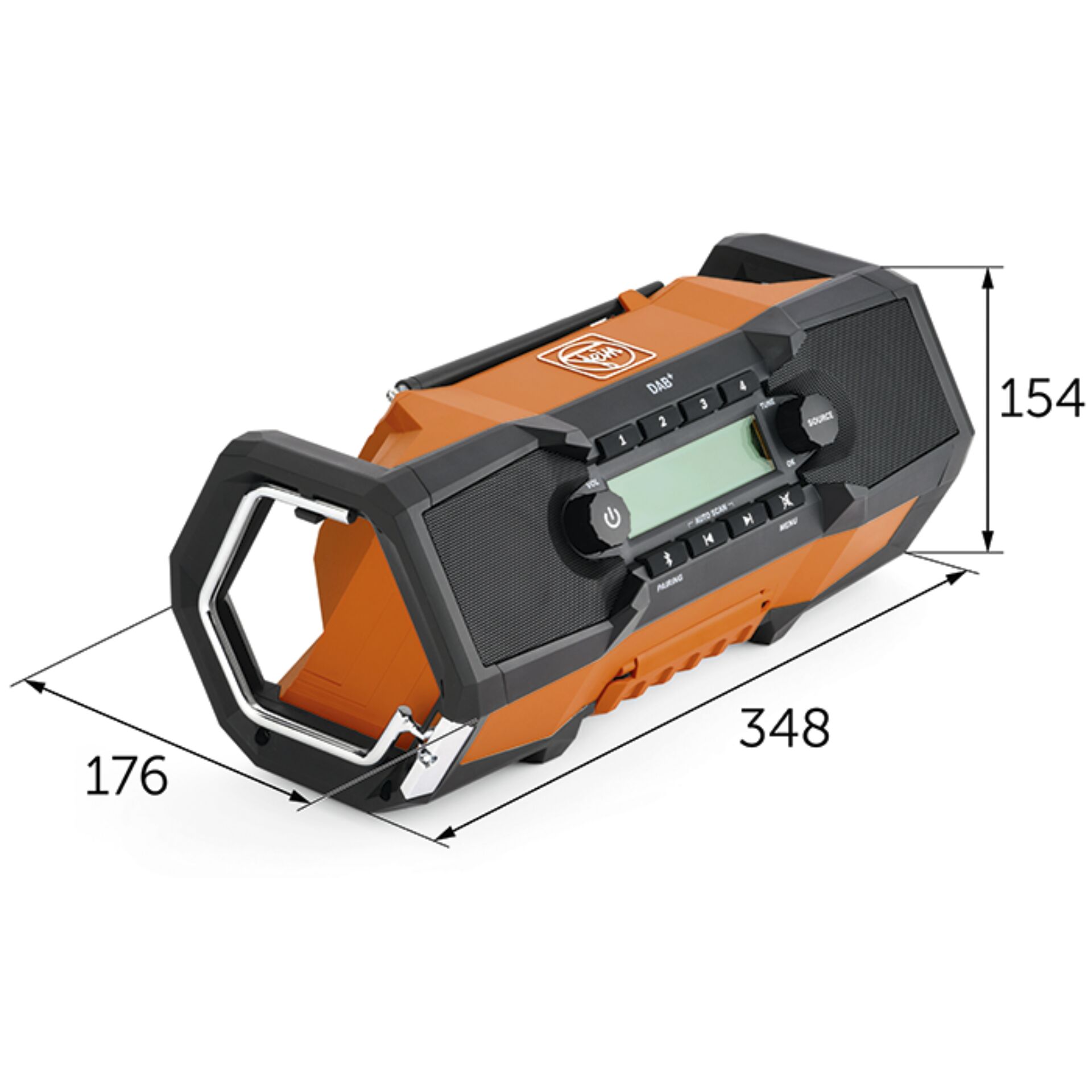 FEIN ARAD 18 BC AS, Bærbar, Digital, DAB+, FM, 30 W, Sort, Orange, Dreje
