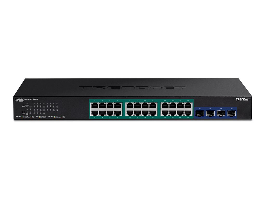 Netværksswitch Trendnet TPE-30284 - 24x RJ45, PoE, SFP, 44 cm, sort