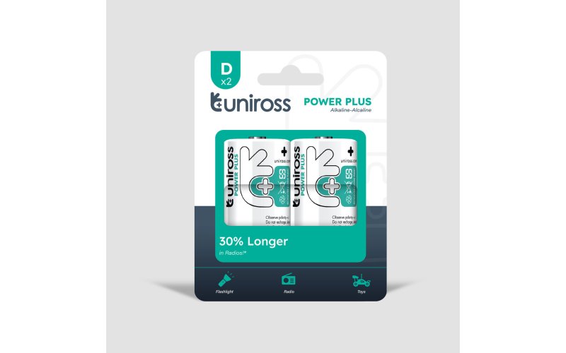 Uniross Batteri 2stk D/LR20 Alkaline POWER PLUS