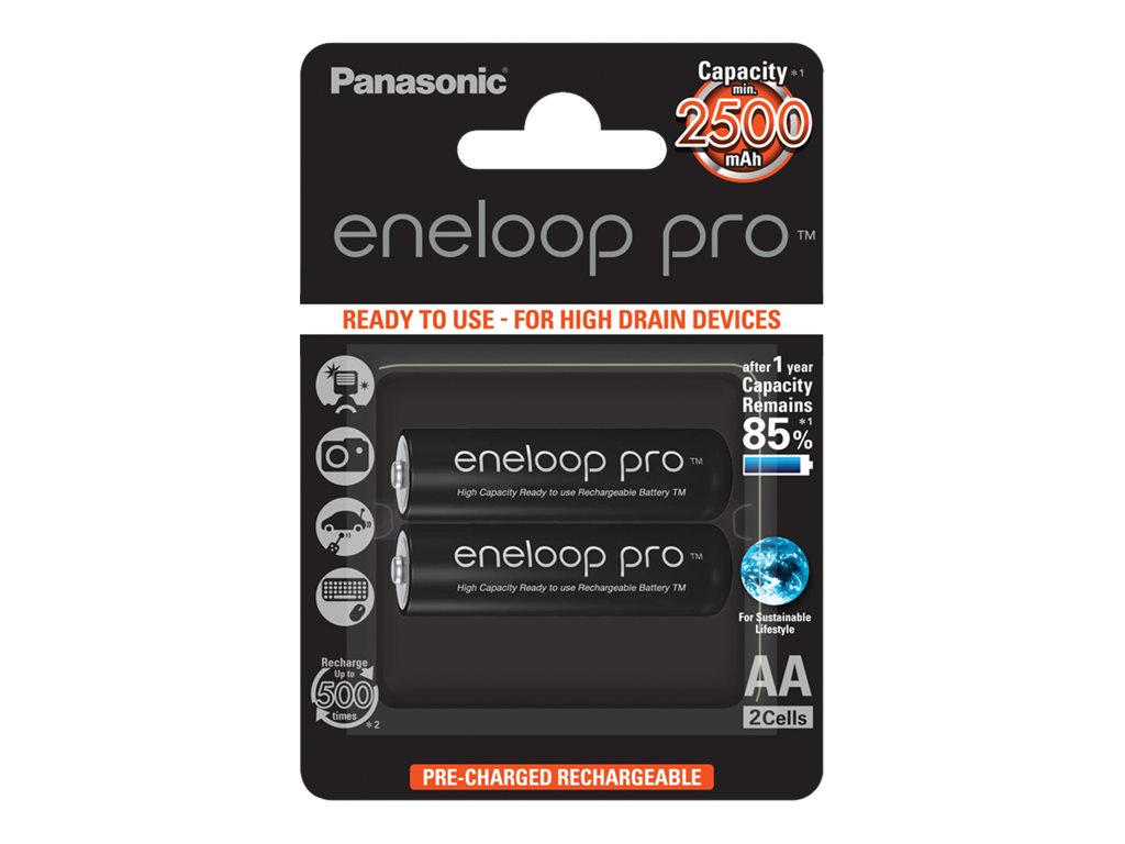 Panasonic eneloop pro BK-3HCDE/2BE - Battery 2 x AA type - NiMH - ( rechargeable ) - 2500 mAh