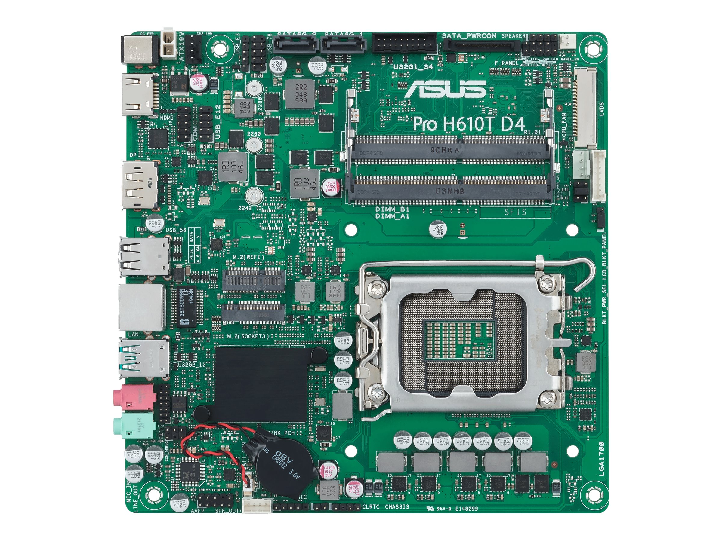 ASUS Pro H610T D4-CSM - Bundkort - Thin mini ITX - LGA1700 sokkel - H610 Chipset - USB 3.2 Gen 1, USB 3.2 Gen 2 - Gigabit LAN - onboard grafik (CPU påkrævet) - HD Audio (8-kanaler)