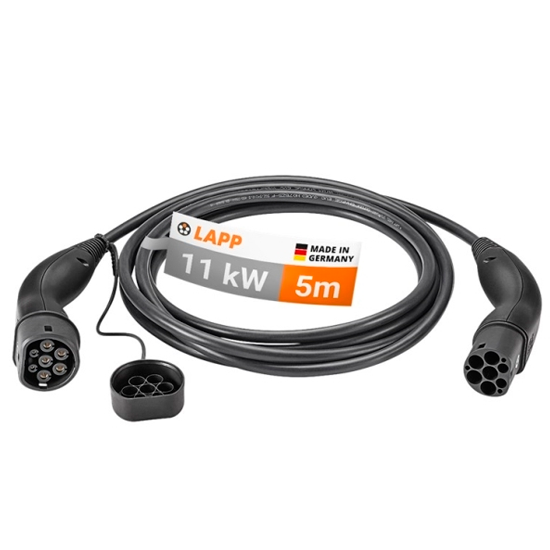 LAPP MOBILITY Type 2 opladningskabel, op til 11 kW, 5 m, sort (5555934001) 20 A, 3-faset, til opladning af hybrid- og elbiler med Type 2-tilslutning