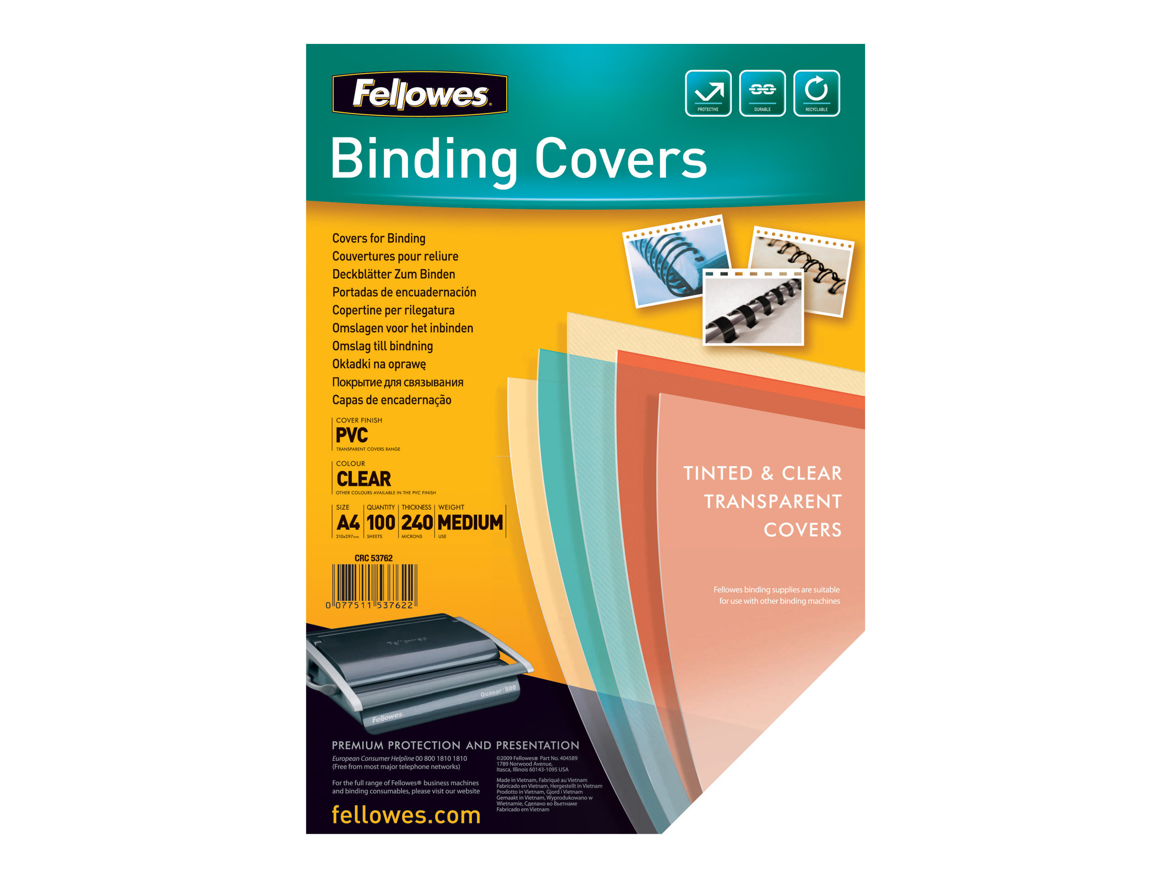 Fellowes PVC-indbindingsomslag 100stk. A4 (210 x 297 mm) Klar Klar