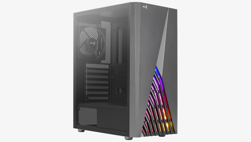 Aerocool PGS Delta - Mid tower - ATX - sidepanel med vindue (akryllisk) - ingen strømforsyning (ATX) - sort - USB/Lyd