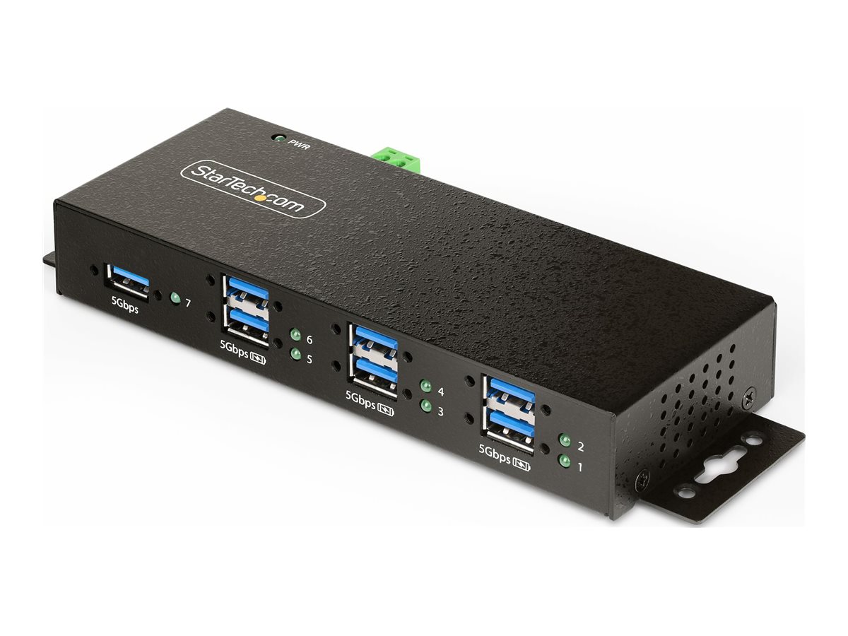 StarTech.com 7-Port Managed USB Hub with 7x USB-A, Heavy Duty with Metal Industrial Housing, ESD & Surge Protection, Wall/Desk/Din-Rail Mountable, USB