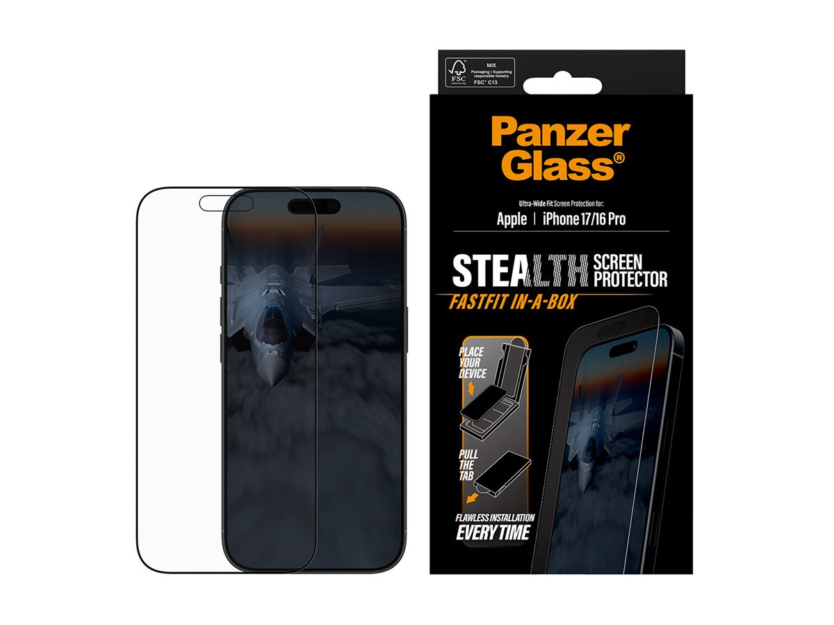 PanzerGlass Stealth Screen Protector w. Black Frame iPhone 17 | iPhone 16 Pro | Ultra-Wide Fit w. FASTFIT IN-A-BOX