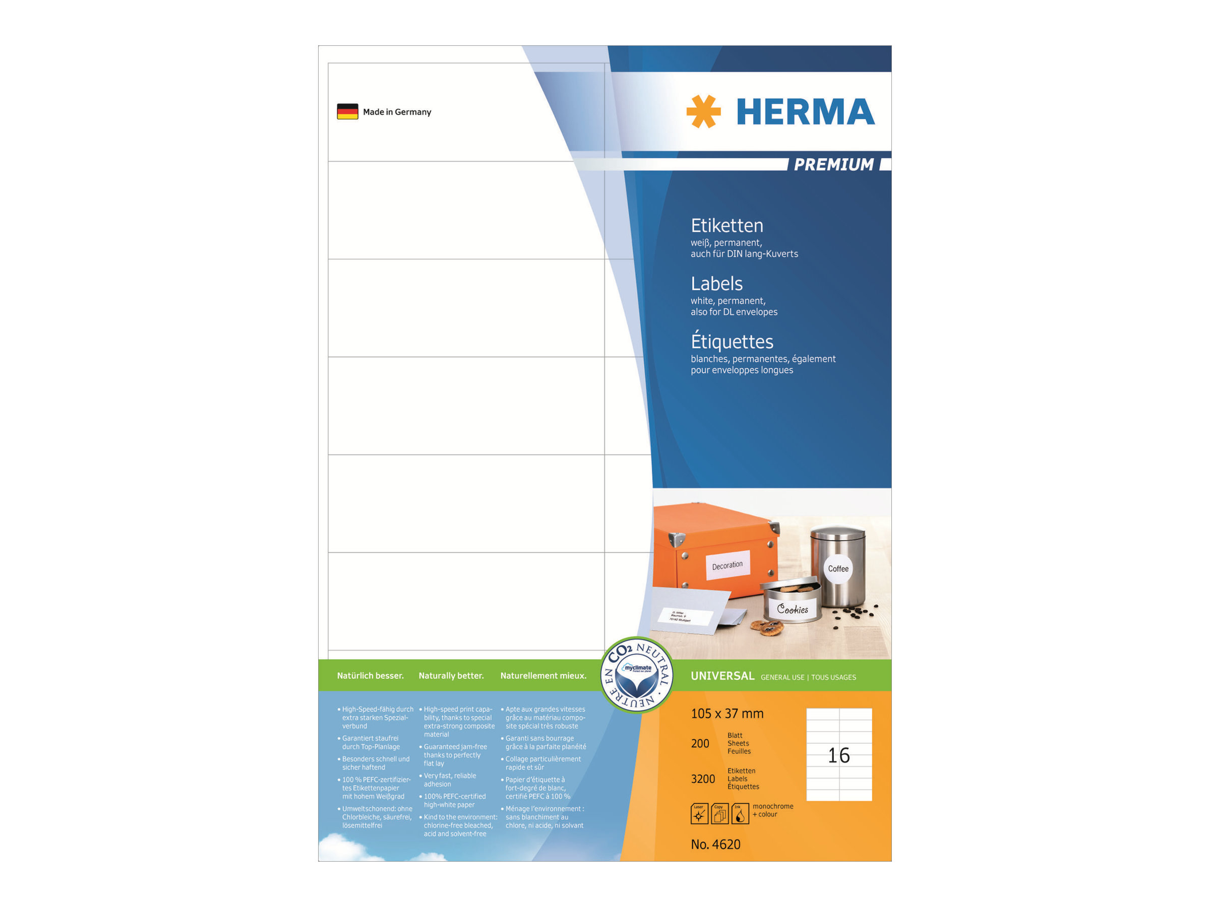HERMA Premium Laminerede etiketter 105 x 37 mm 3200etikette(r)