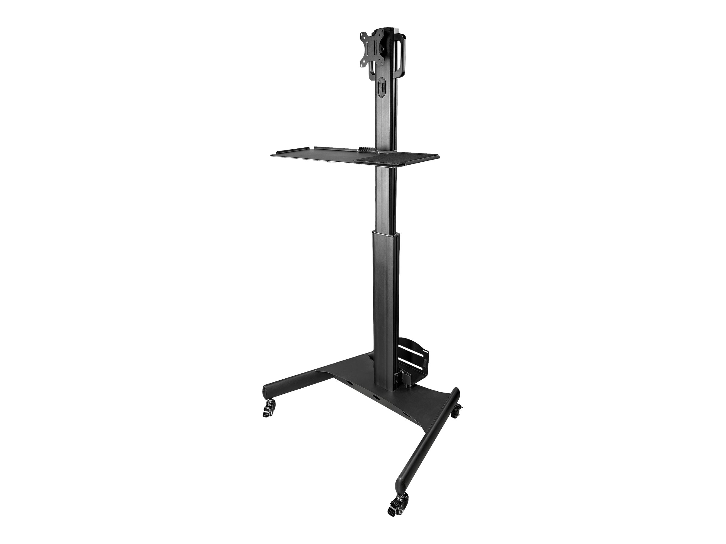 StarTech.com Mobile Workstation Cart Monitor Mount, CPU/PC Holder, Tray, Ergonomic Height Adjustable Desktop Computer Cart, Rolling Mobile Standing