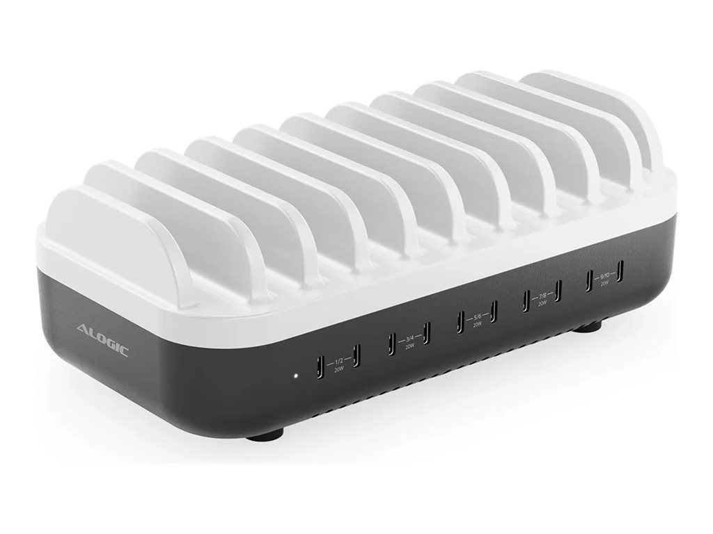 ALOGIC Powerfin 10 Port 100w USB-C Desktop Charging Station