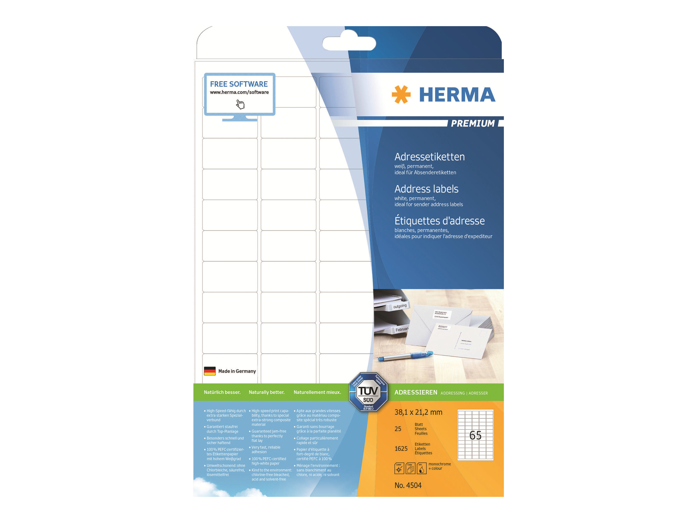 HERMA Premium Laminerede adressemærkater 38.1 x 21.2 mm 1625etikette(r)
