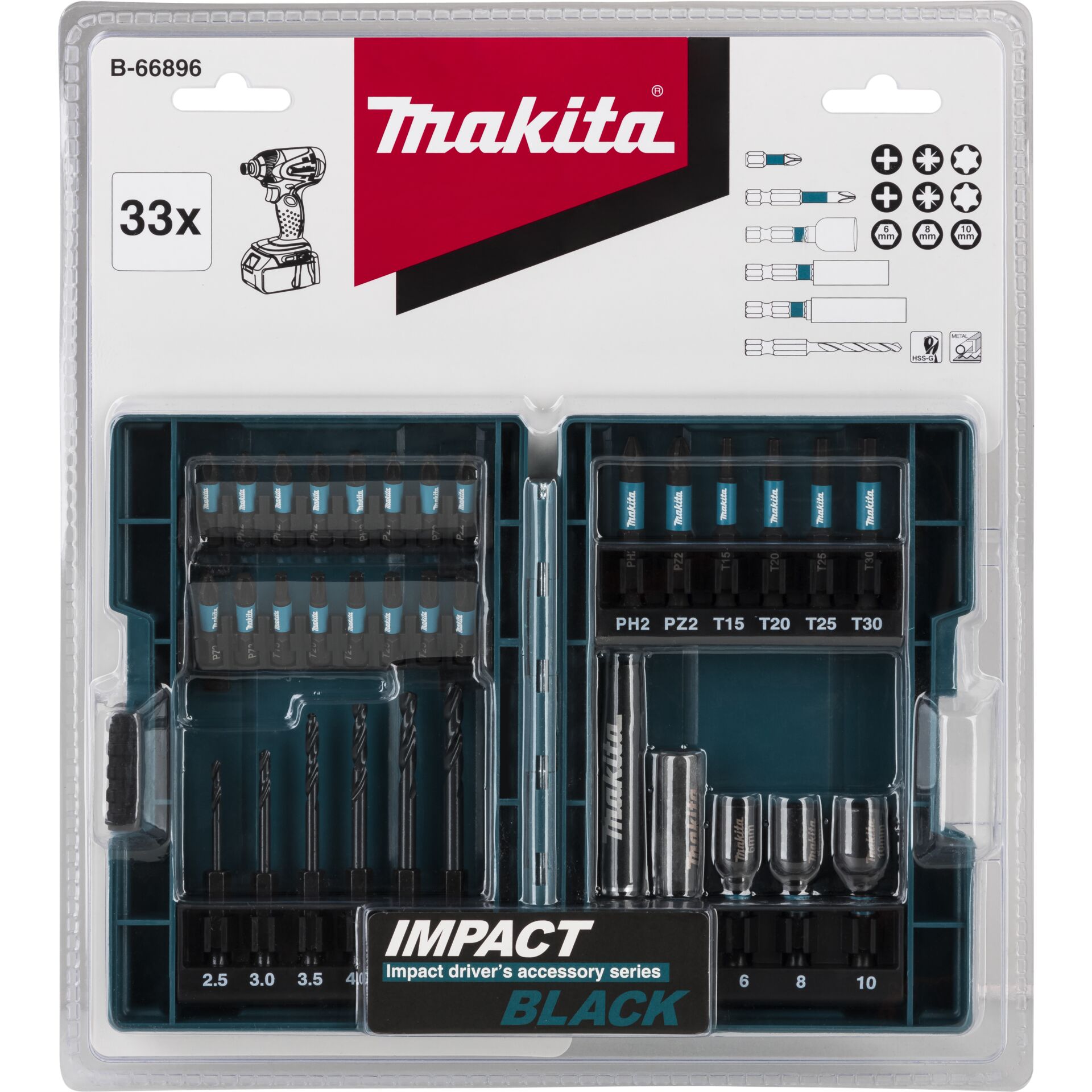 Makita Impact Black Skruetrækker, borebit og sokkelsæt 33 stk
