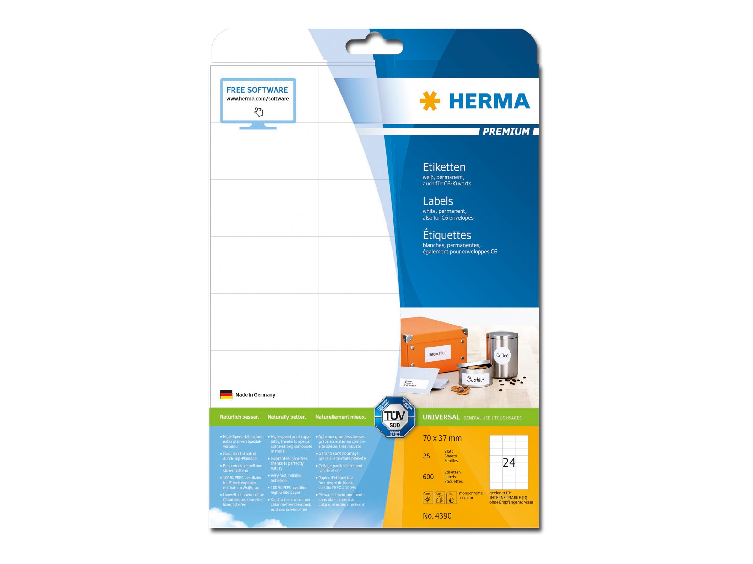 HERMA Premium Laminerede etiketter 70 x 37 mm 600etikette(r)