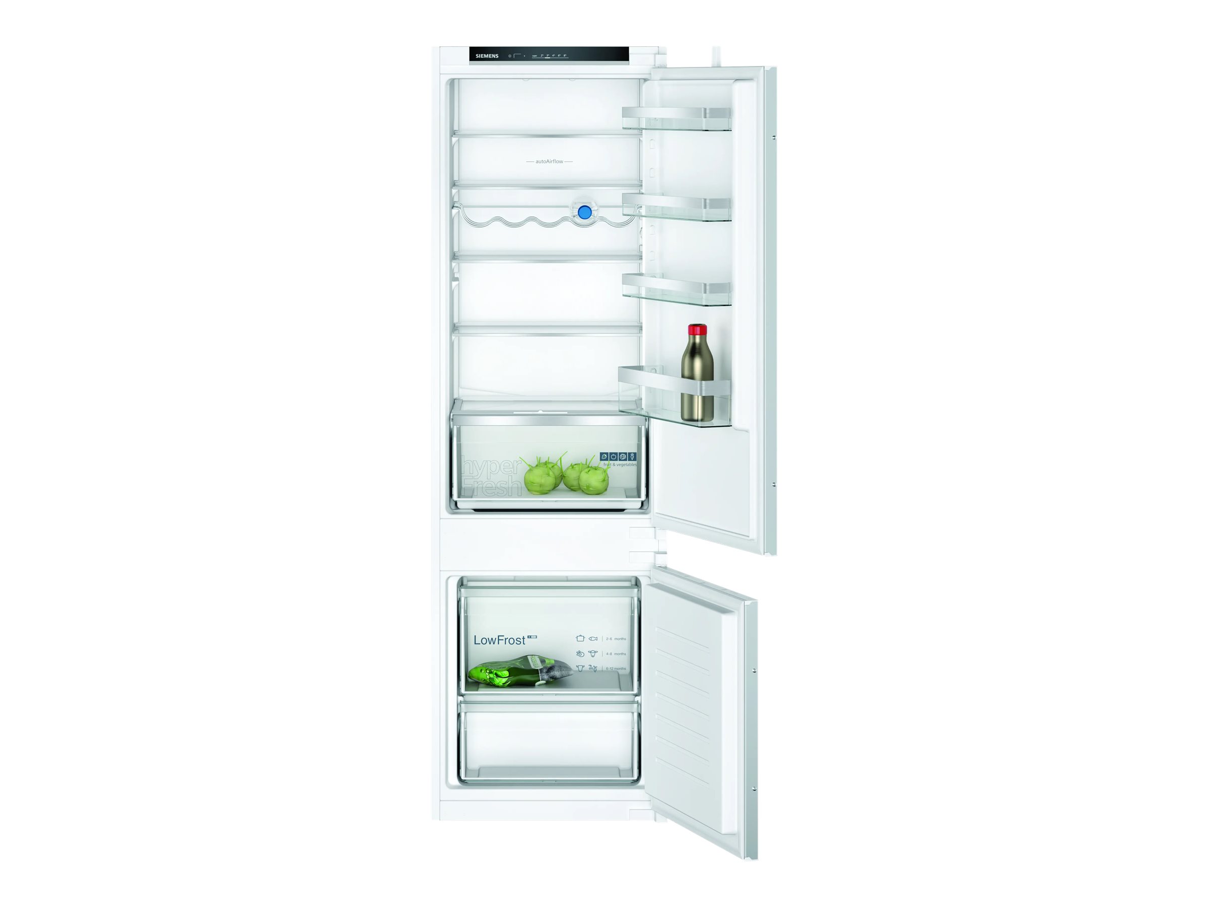 Siemens iQ300 KI87VVSE0 - Køleskab/fryser - bund-fryser - til indbygning - niche - bredde: 56 cm - dybde: 55 cm - højde: 177.5 cm - 270 liter - Klasse E - Glidehængsel