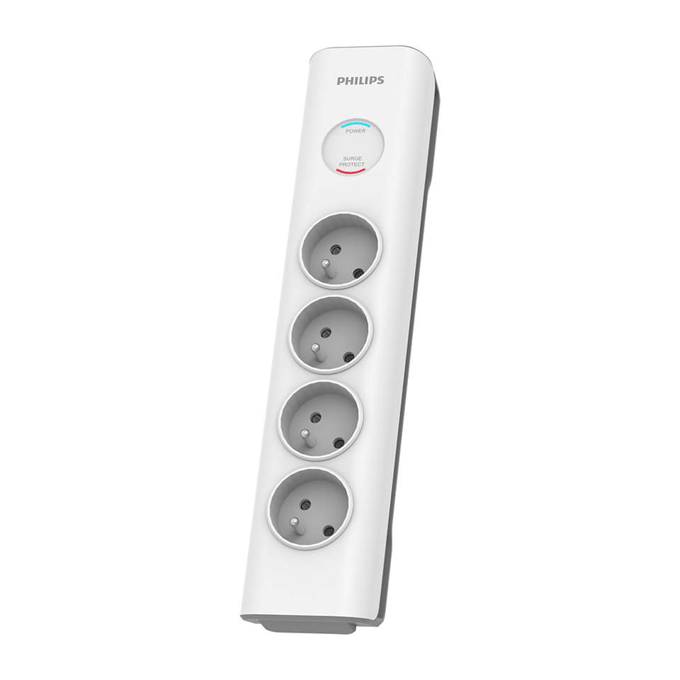 Philips SPN7040WA/60, 600 J, 4 AC stikkontakt(er), 3680 W, 16 A, Hvid, 2 m