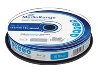 MediaRange Inkjet Fullsurface-Printable - 10 x BD-R - 25 GB 6x - hvid - printbar overflade for ink jet - spindle