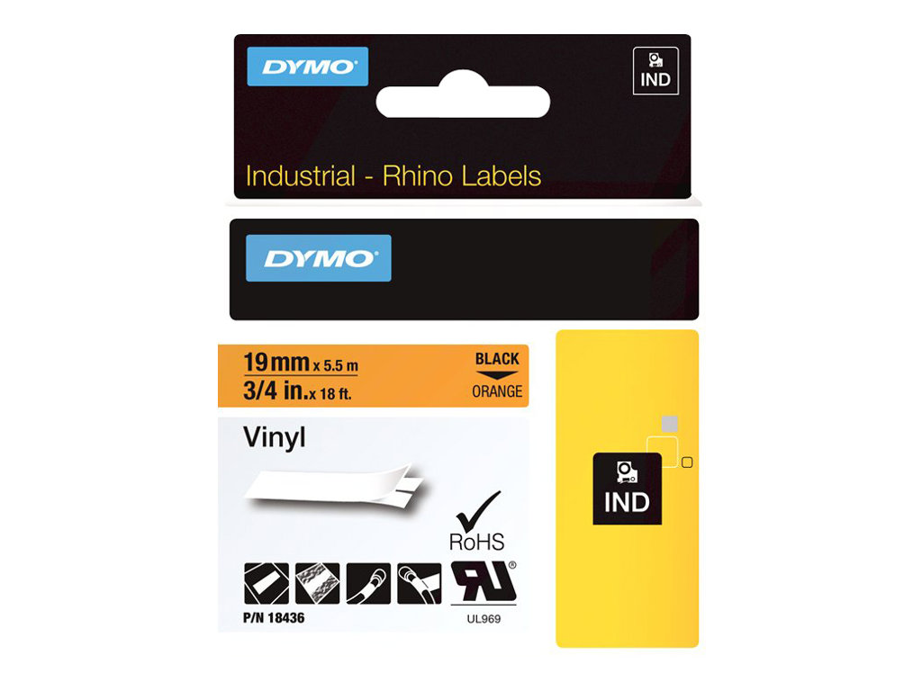 DYMO Rhino™ industri tape vinyl | sort på orange | 19mm x 5,5m