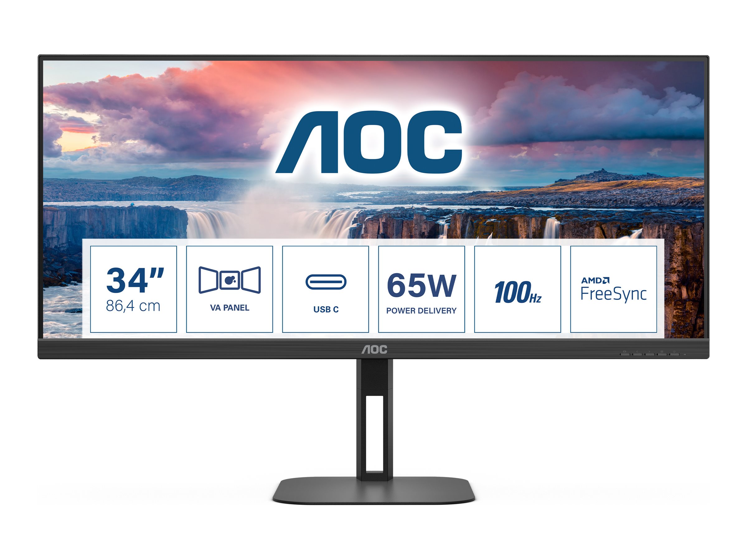 AOC Value-line U34V5C/BK 34" VA 3440 x 1440 (UltraWide) HDMI DisplayPort USB-C 100Hz
