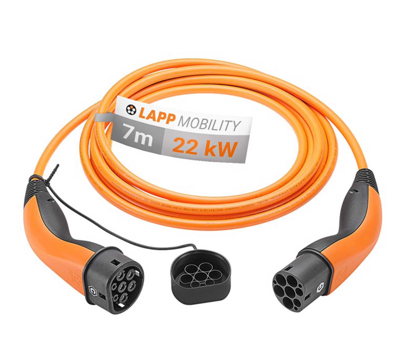 LAPP MOBILITY Type 2 opladningskabel, op til 22 kW, 7 m, orange (5555934031) 32 A, 3-faset, til opladning af hybrid- og elbiler med Type 2-tilslutning