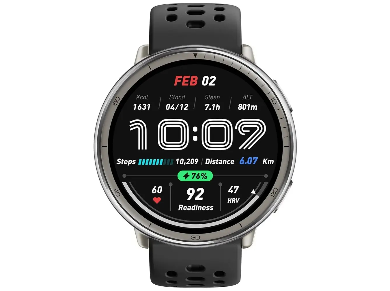 Amazfit Active 2 Round 44 mm - Sort Sport Silikone
