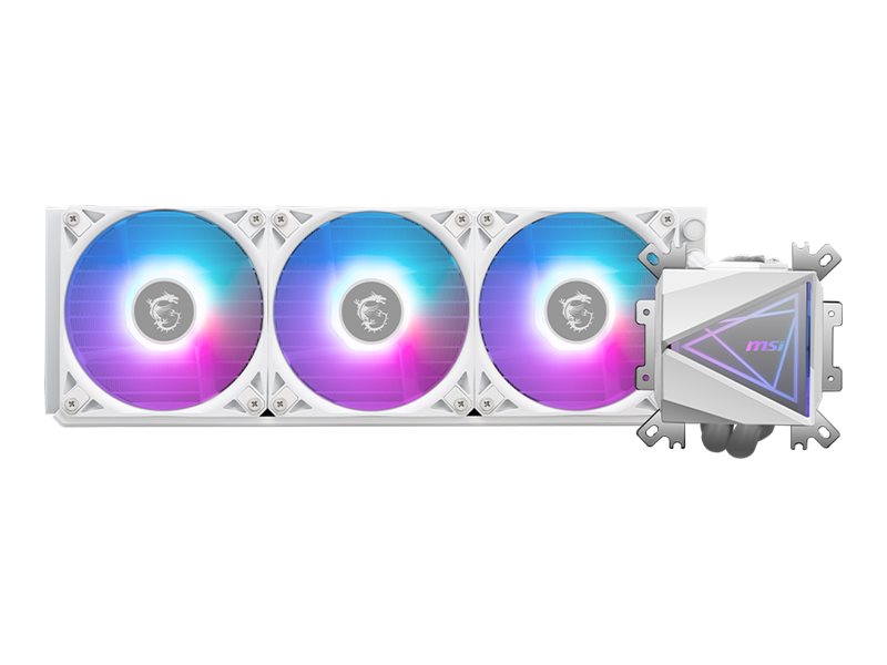 MSI flydende CPU-køling, hvid - 360 mm med 3 ARGB blæsere
