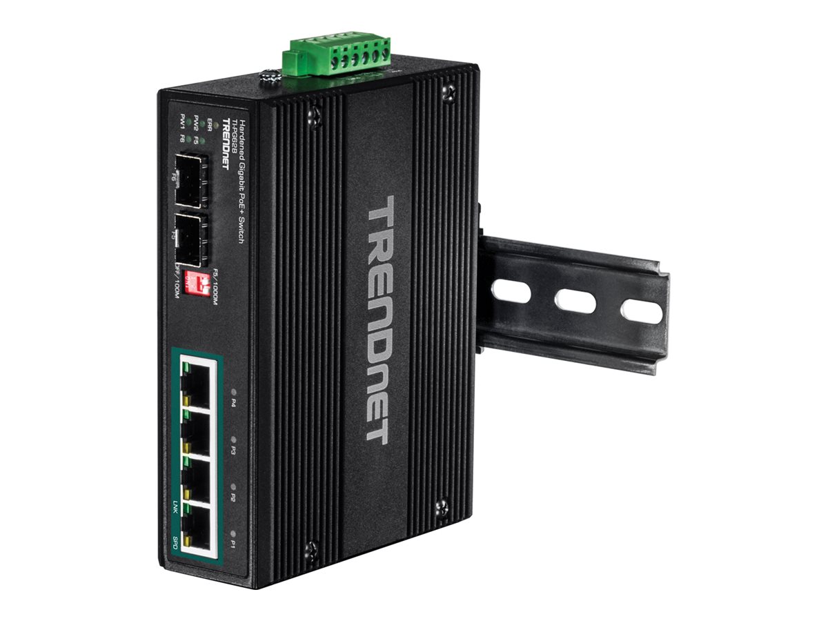 TRENDnet TI-PG62B 6-Port Industrial Gigabit PoE+ DIN-Rail Switch 12 - 56 V