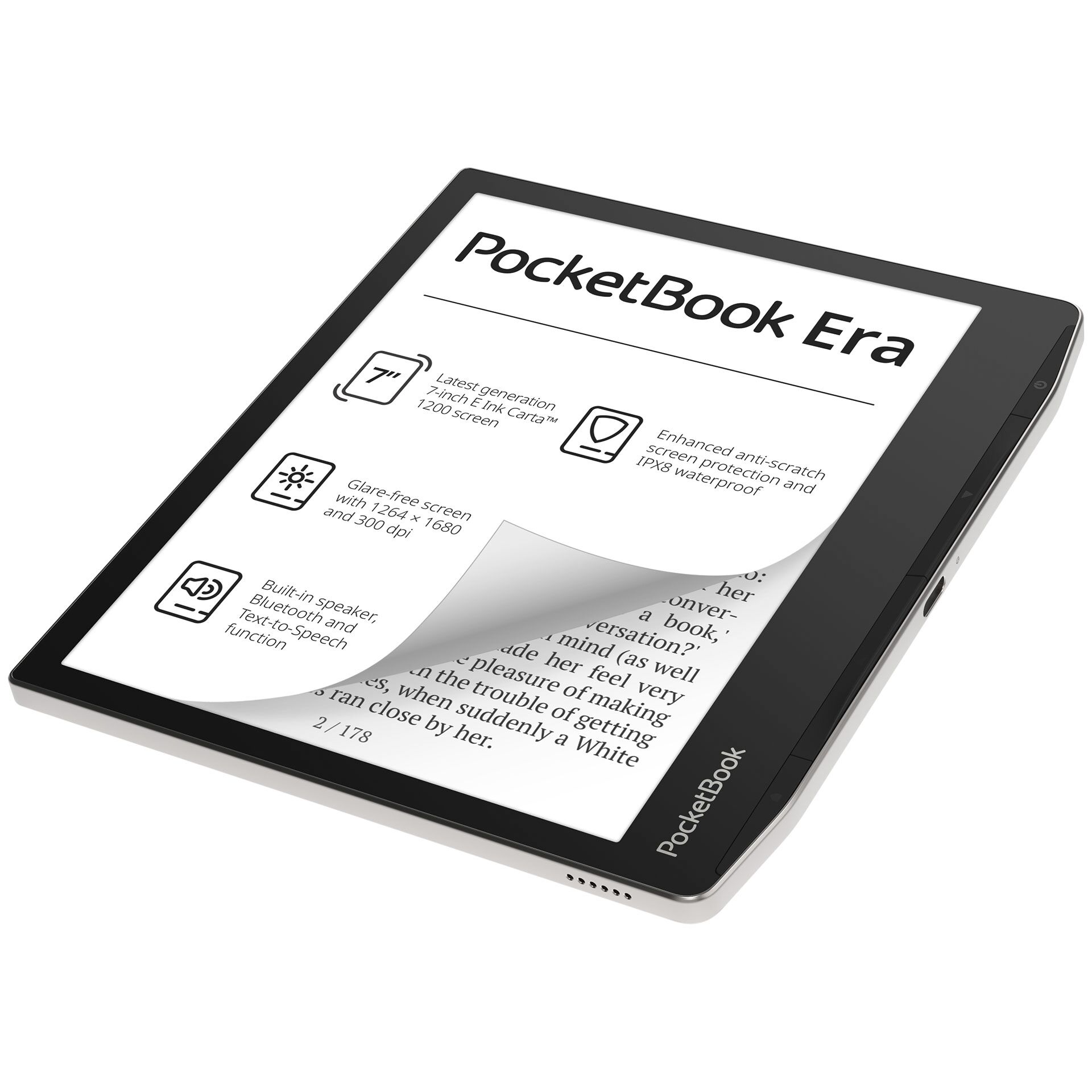 PocketBook Era - eBook læser - Linux 3.10.65 - 16 GB - 7 16 gråniveauer (4-bit) E Ink Carta (1264 x 1680) - touch screen - Bluetooth - stardust sølv