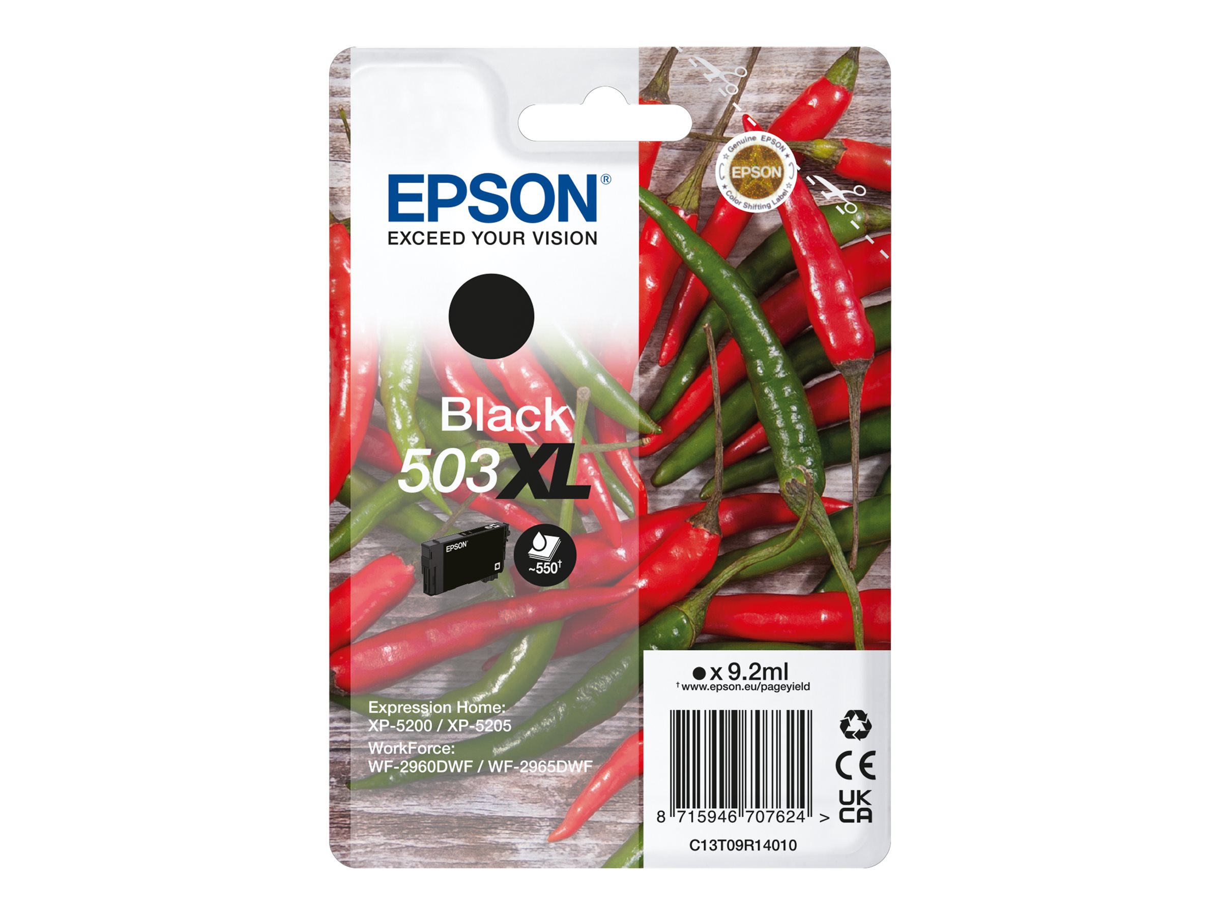 Epson 503XL Sort 550 sider Blæk C13T09R14020