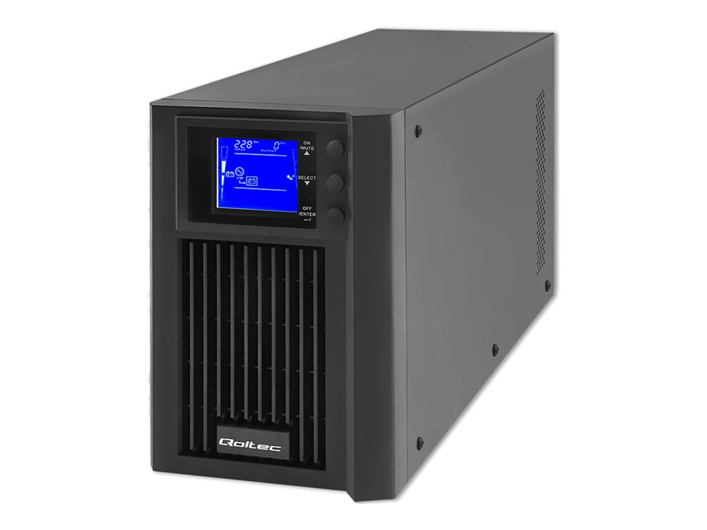 UPS on-line – Qoltec – ren sinus, 2 kVA / 1,6 kW, LCD, USB