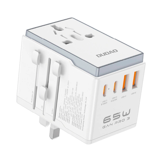 Dudao A65Pro Universal Travel Adapter 65Watt GaN 2xUSB-C + 2xUSB-A White